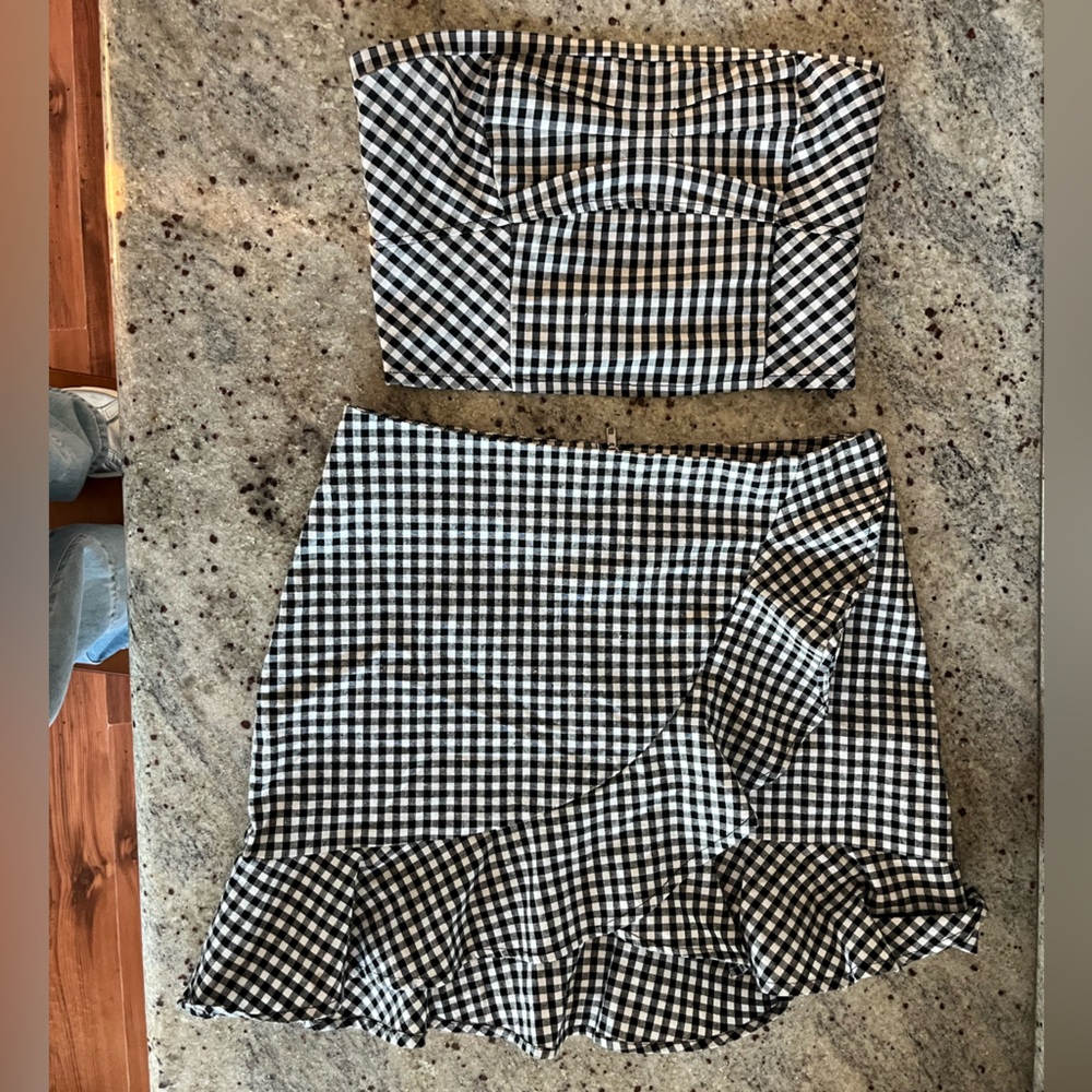 Gingham print ruffle skirt and top